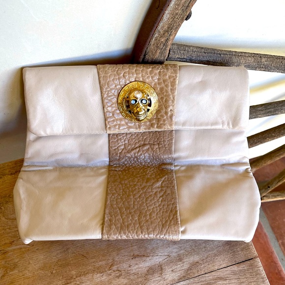 MICHELLE MONROE Leather & Croc Skull Clutch RARE!! - Picture 4 of 9